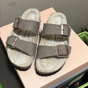 Birkenstock Beige Shearling Lined Sandals